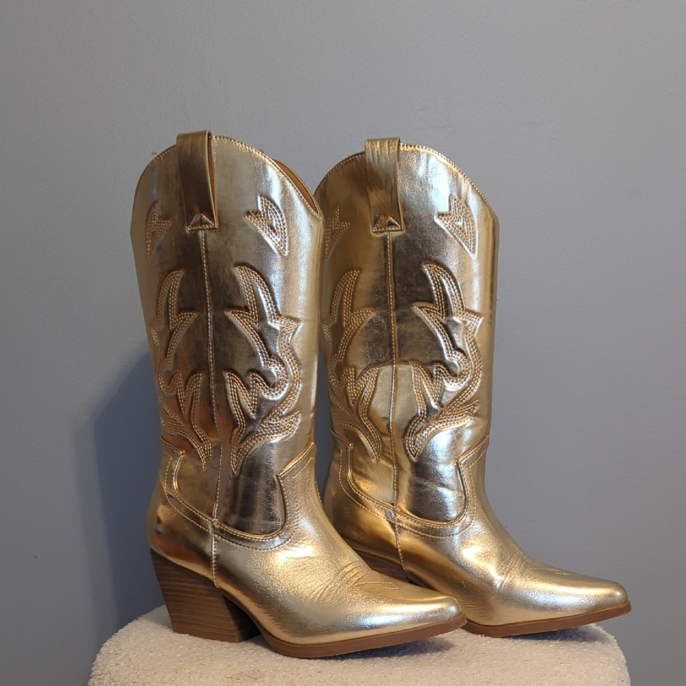Soda Metallic Gold Western Cowboy Festival Boots